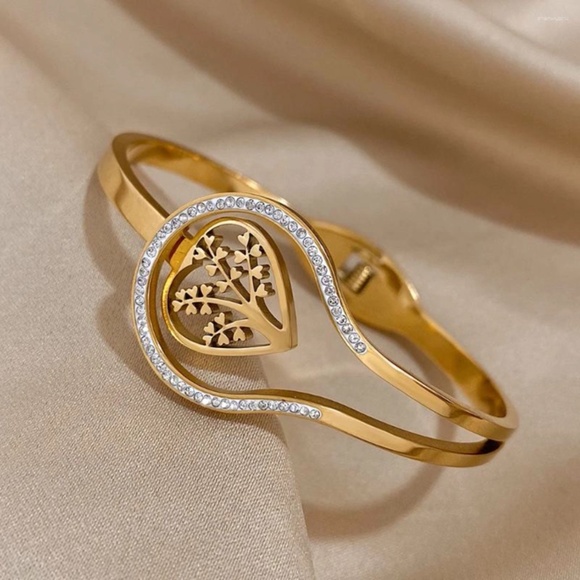 🌳.	“Tree of Life 18k Gold Plated Stainless Steel CZ Bangle” ' - Picture 12 of 16